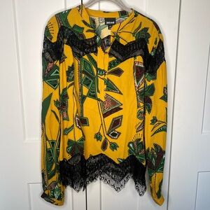 Just Cavalli Boho Paisley Lace Detailed Long Sleeve Blouse Women's Size 44 Large